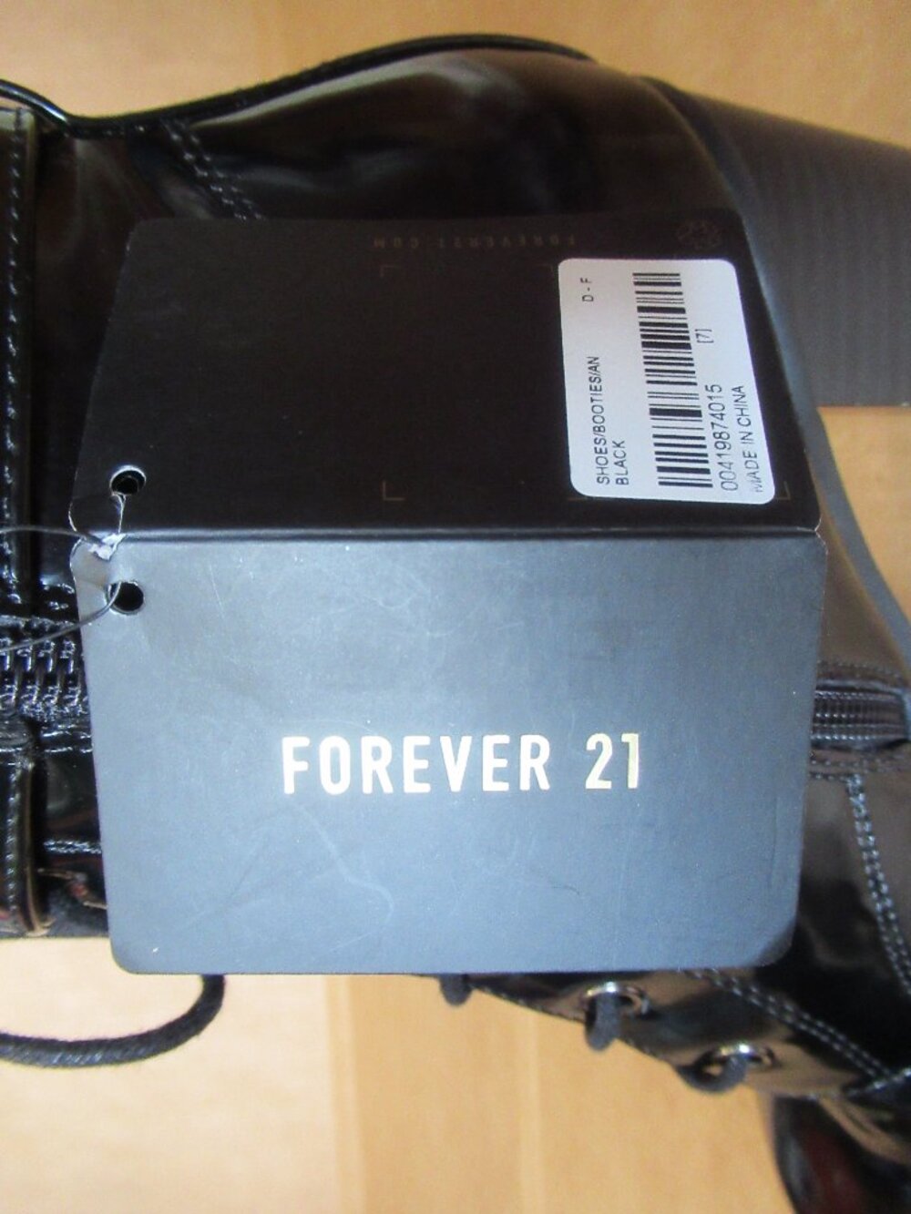 NWT Forever 21 Black Patent Lace Up Buckle Chunky Heel Ankle Boots | Size 7 - Picture 12 of 16